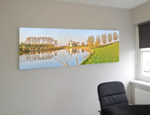 Panorama foto van de molen de  Vlinder bij Deil geleverd op 2 mtr op canvas voor op het kantoor van Capabel Administratie & Advies te Kesteren