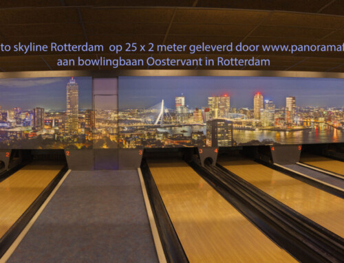 Rotterdam skyline op 25 mtr breed te bewonderen bij het recreatiecentrum Oostervant Rotterdam op 15 cm afstand scherp