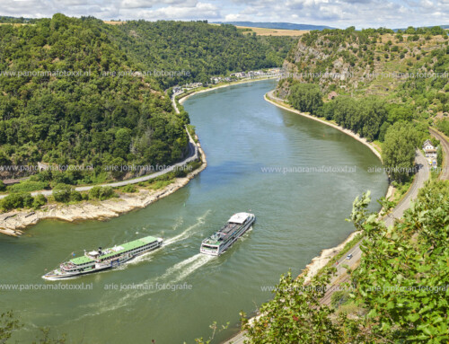 RMS Goethe ontmoet MPS Godesburg bij de Loreley aan de Betteck. Oud ontmoet nieuw>