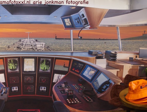 Stuurhut aangepast met uitzicht op zonsondergang voor Maritime beurs op 6 meter breed voor stand van Exho.