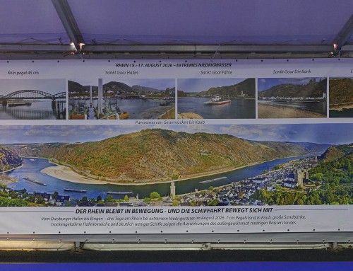 LAAGWATER OP DE MITTELRHEIN VAN 2003 TOT 2026 – VASTGELEGD OP PANORAMADOEKEN VAN 8 METER BREED